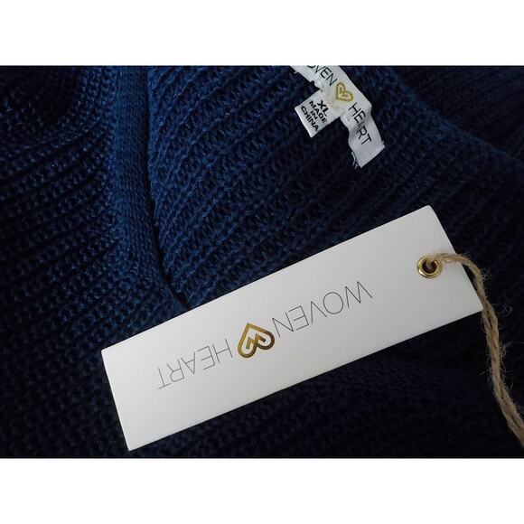 Woven Heart Women XL Blue Sweater V-Neck Front Twist Knot Loose Knit Long Sleeve - Picture 8 of 10